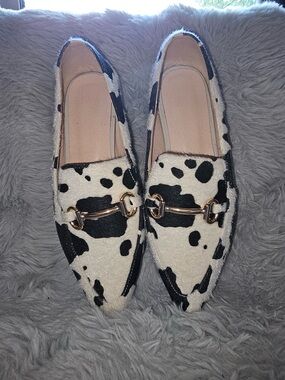 Western Chic Cow Print Horsebit Loafers - Size [38]